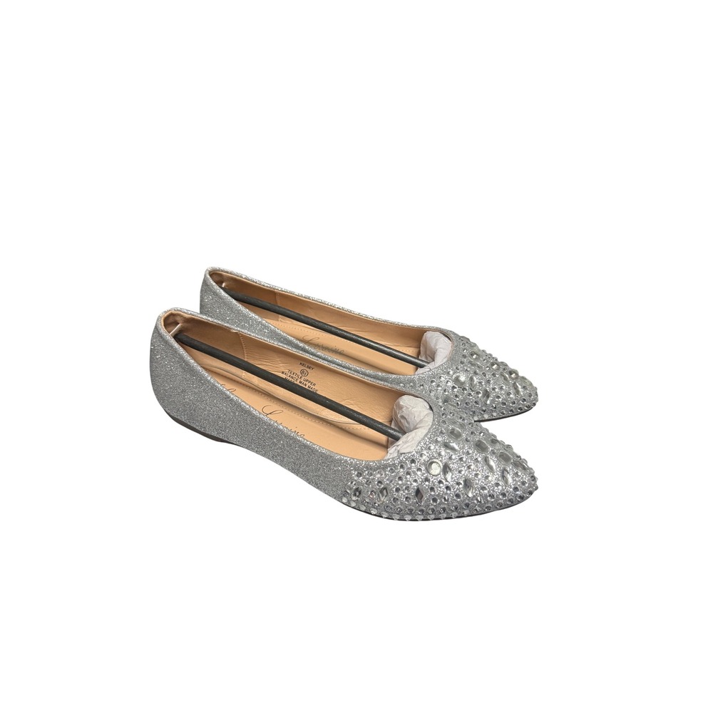 Lauren Lorraine Kelsey Silver Glitter Rhinestone Pointed Toe Flats Womens 8.5